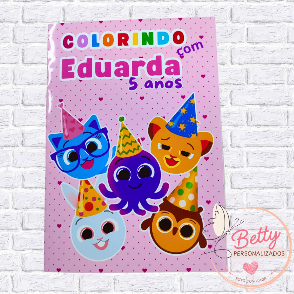 Kit Livro de Colorir personalizado Bolofofo Rosa para Lembrancinha de Aniversário