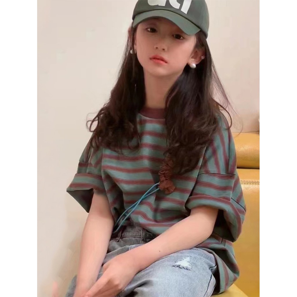 Coreano coreano roupas infantis meninos meninas listrado camisetas 2026 roupas de verão crianças de manga curta bloqueio