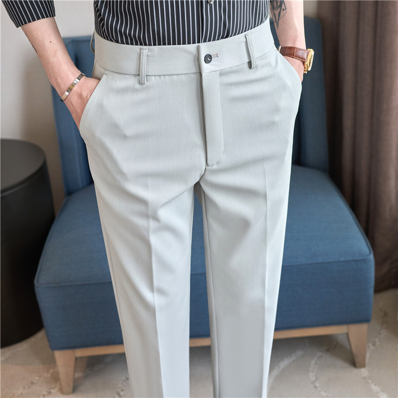 Calças casuais masculinas verão estilo fino pingente fino-ajuste versão coreana na moda rufião bonito calças masculinas 
