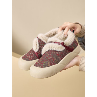 Sapatos de algodão Floral feminino 2025 novo estilo lã mais lã engrossado botas curtas de sola grossa quente mãe sapatos