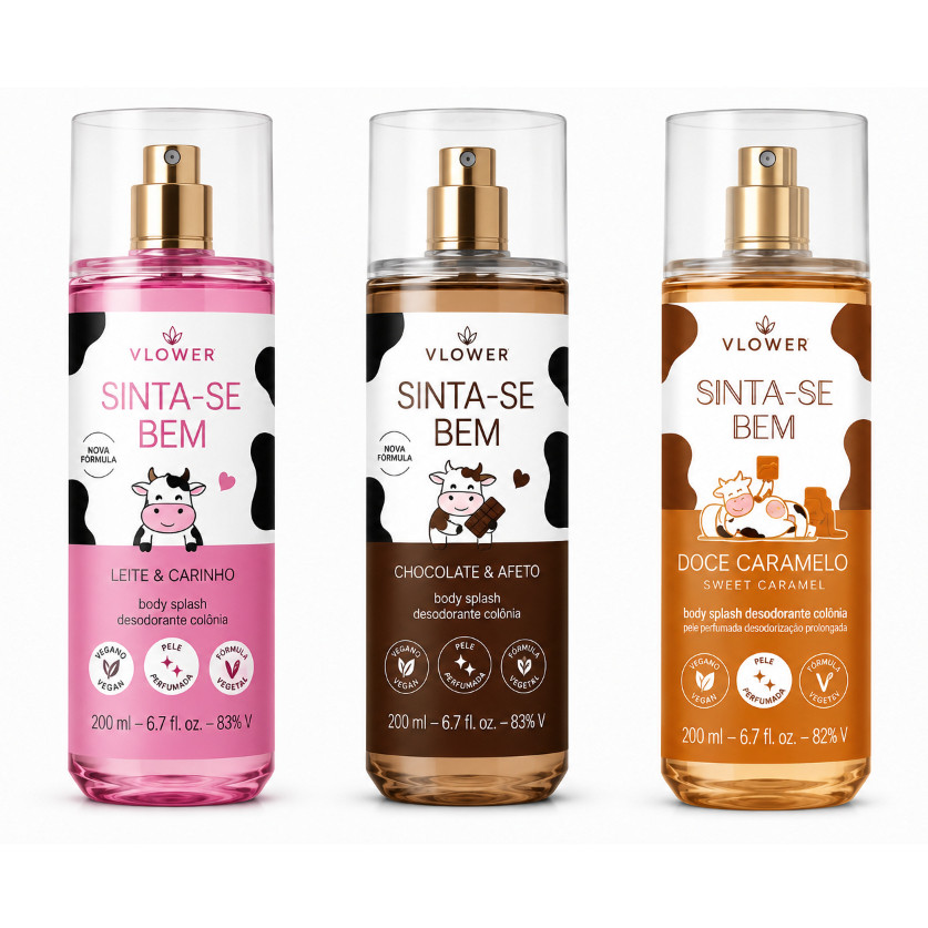 BODY SPLASH 200ml DELEITE Cuide-se Bem Body Splash - Frescor e Hidratação com Fragrância Gourmand VLOWER