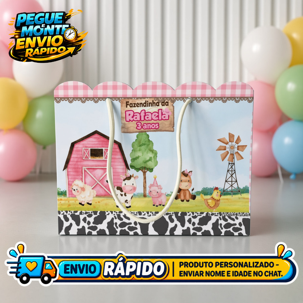Sacolinha Personalizada Fazendinha Lembrancinha de Festa Infantil Aniversário Sacola Surpresa