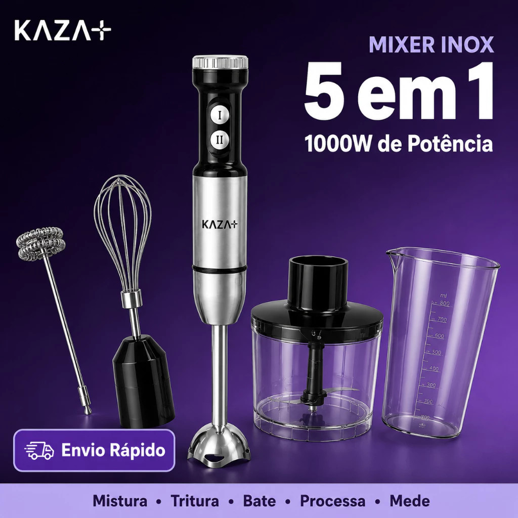 MIXER PROCESSADOR TRITURADOR DE ALIMENTOS 5 EM 1 ELÉTRICO AÇO INOX 1000W