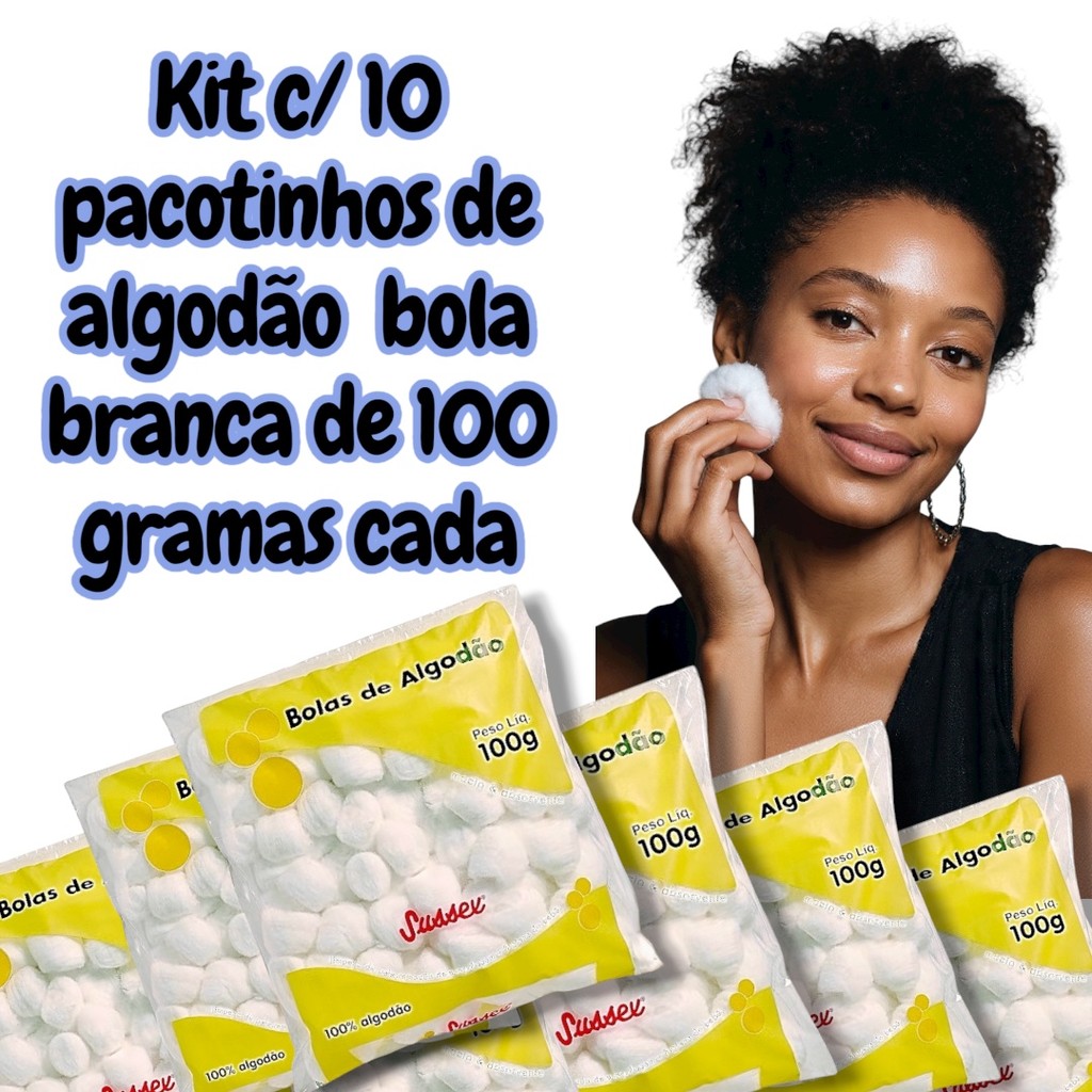 Algodao sussex bola branca  100grs. ( Kit com 10 pacotinhos de 100g cada   )