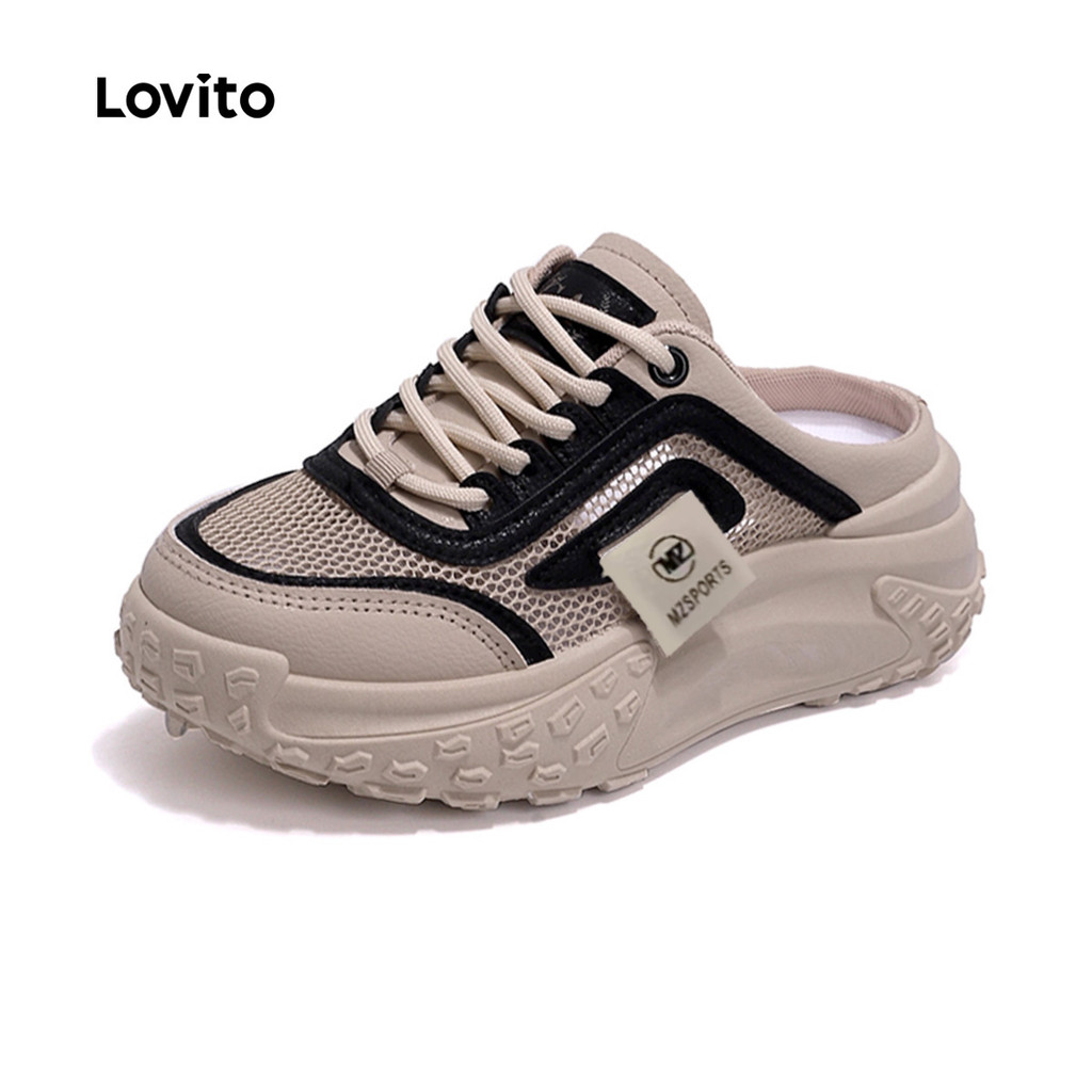 Lovito Tênis Casual Esportivo Liso Em Mesh Respirável Estilo Coreano Para Uso Diário E Ao Ar Livre Modelo Mueller Half Drag Light Trend Para Mulheres LFA73235 · foto 2