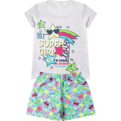 Pijama Verão Menina Curto Algodão Kappes Branco