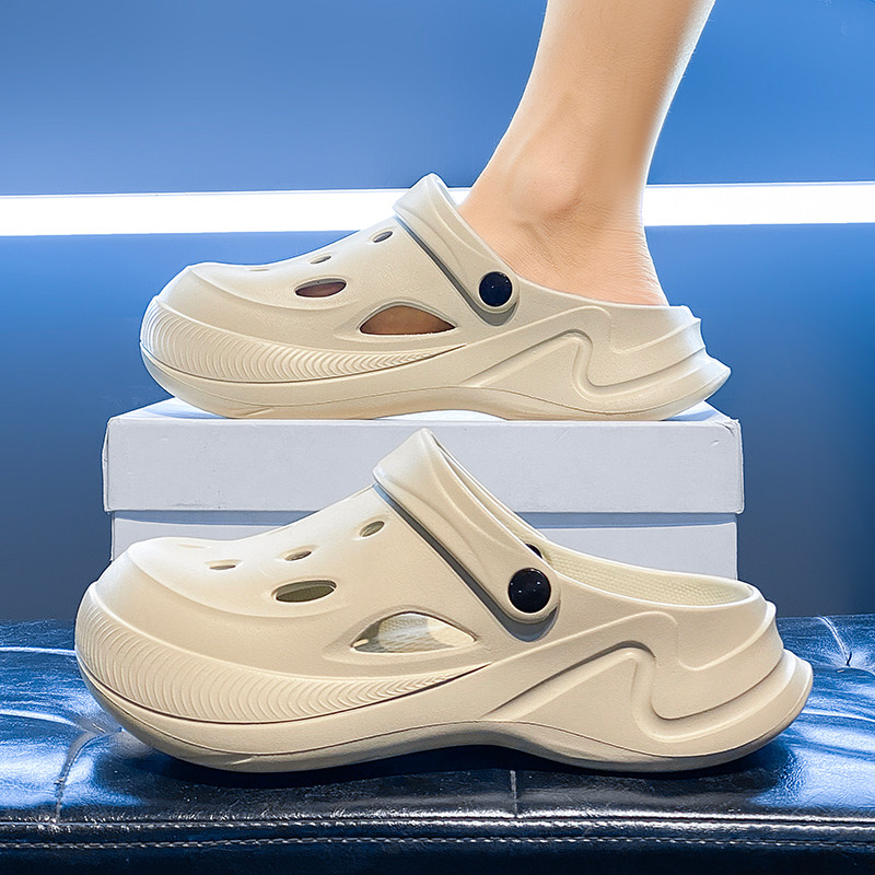 Baotou chinelos masculinos verão Casual sola grossa merda-piso buraco sapatos adolescentes antiderrapante resistente ao 