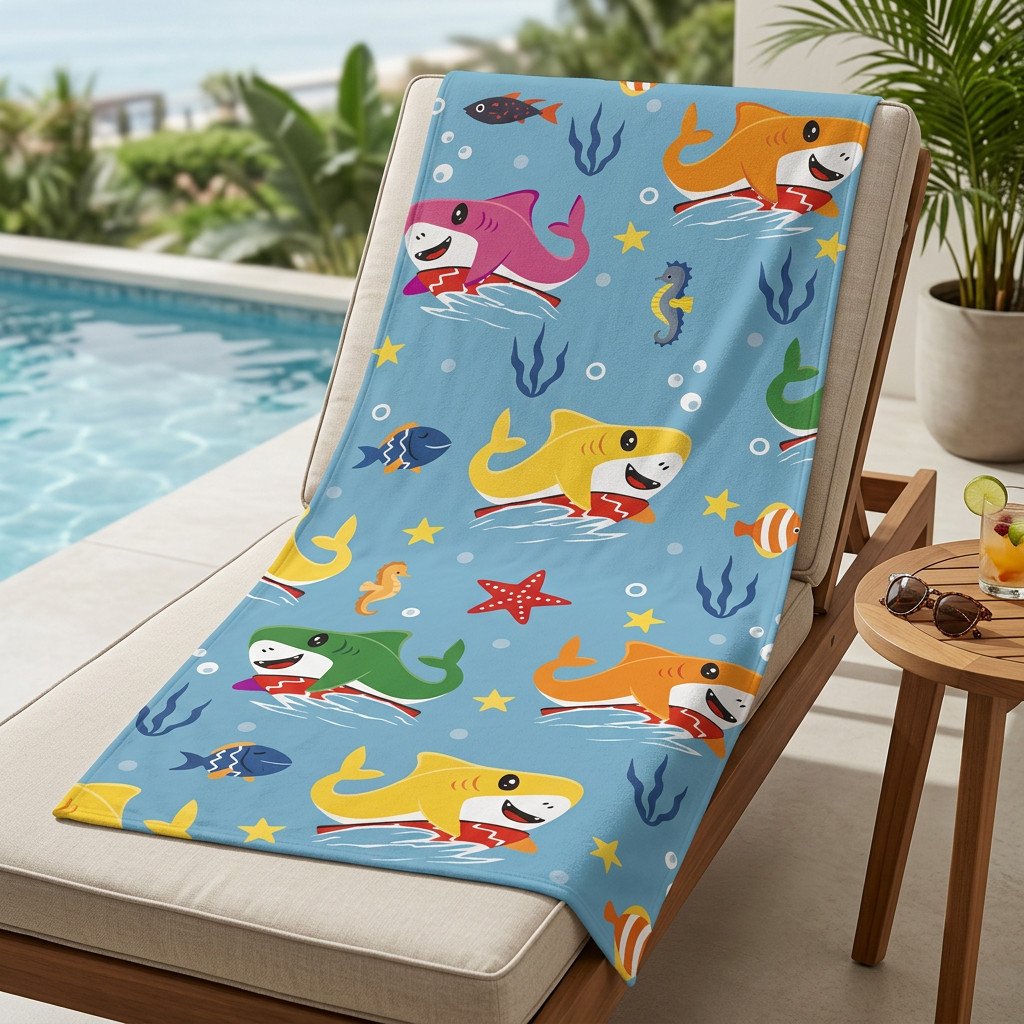 Toalha Infantil Gigante Banho e Praia Algodão Estampada Fundo do Mar Heróis Unicornio Espaço