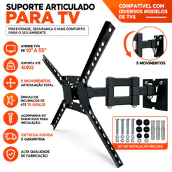 Suporte Para TV Samsung Articulado 10 a 55" Reforçado Até 40kg VESA