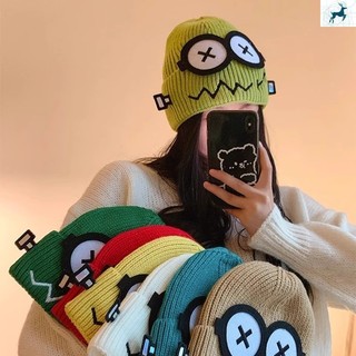 Chapéu De Lã Tricotado Bonito Dos Desenhos Animados Para Mulheres – Gorro Quente De Inverno Com Design De Rosto Pequeno