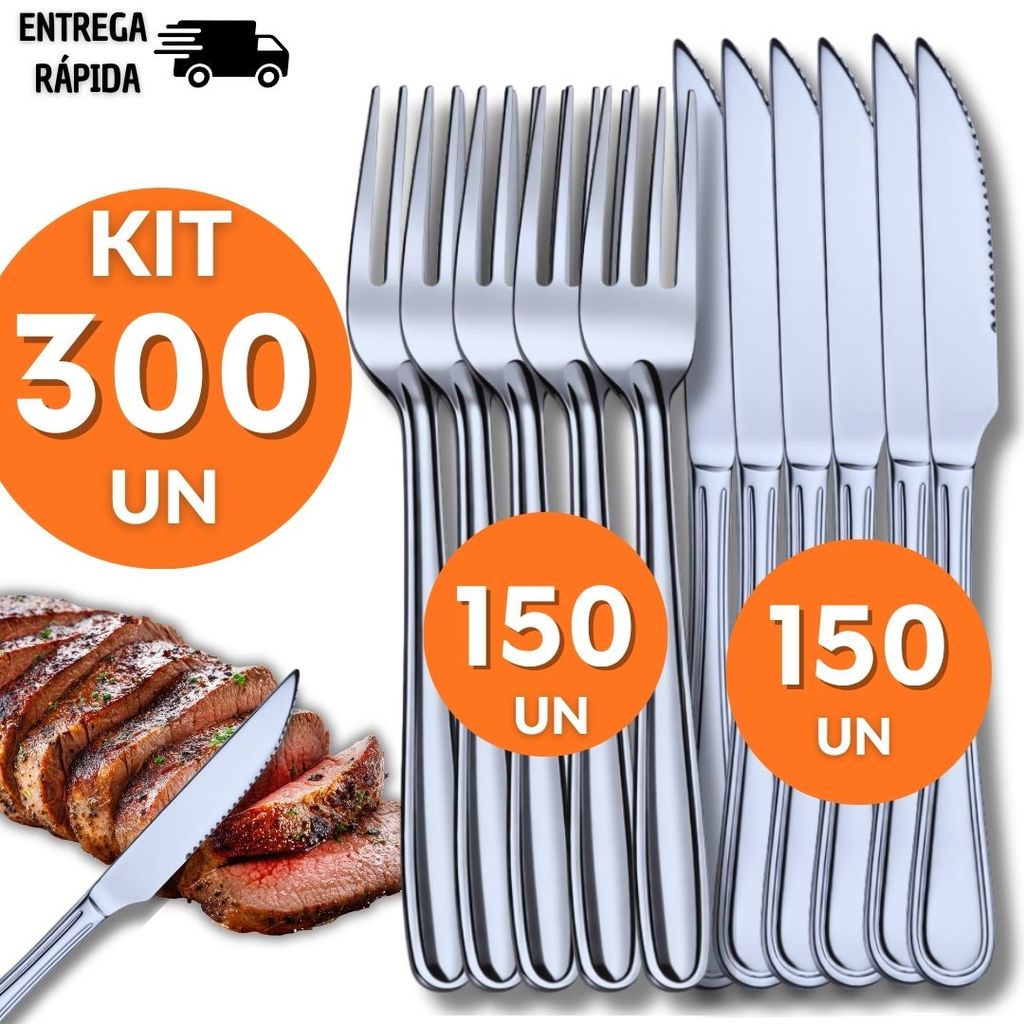 300 Peças Talheres Inox 150 Faca 150 Garfo Casa Cozinha Restaurante Buffet Qualidade Resistência Utilidades