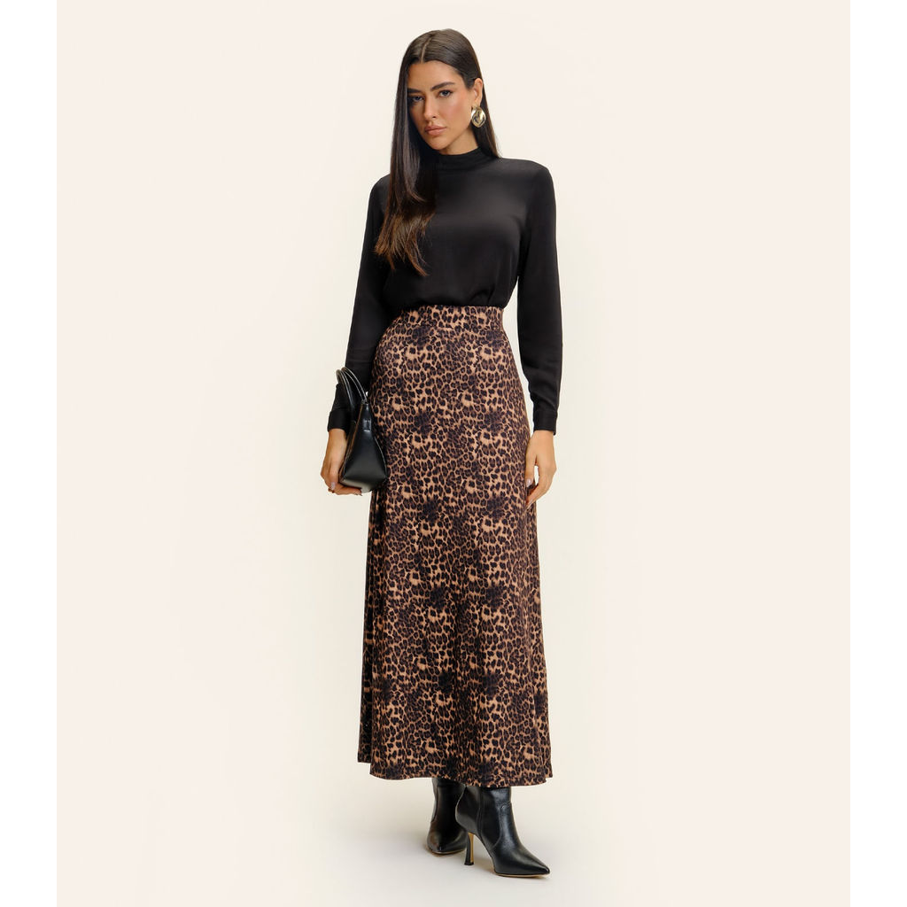Saia Feminina Longa Animal Print Endless Marrom