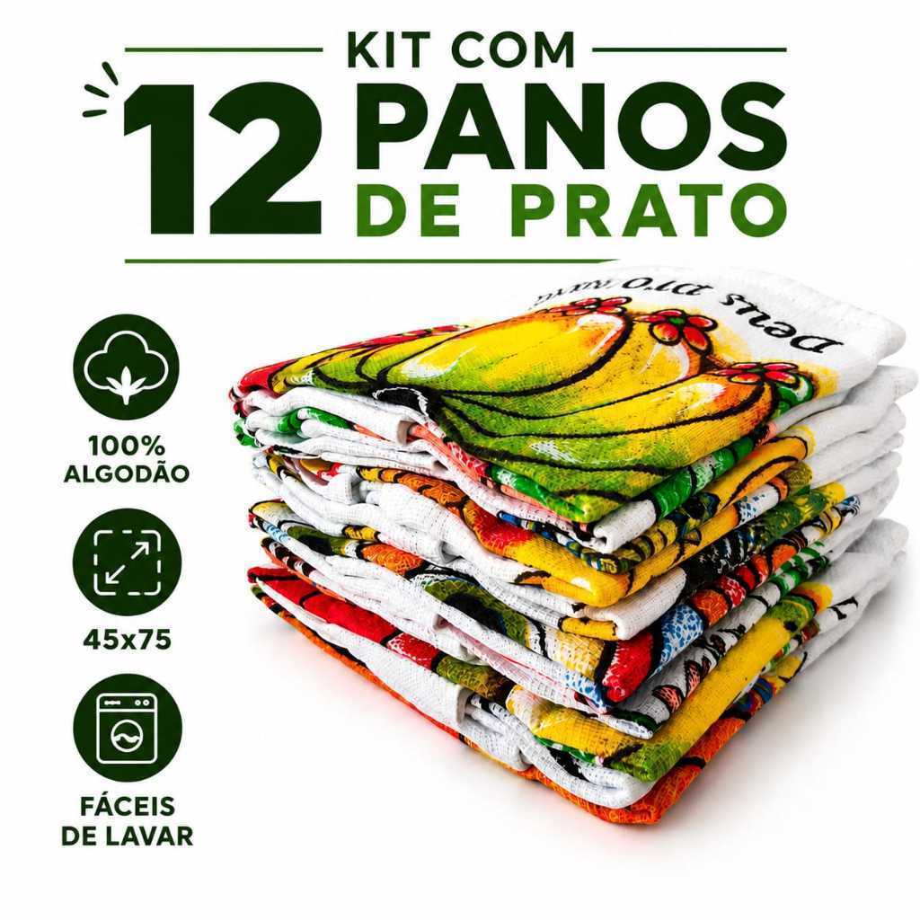 Kit 12 Panos de Prato Estampados Extra Grande 100% Algodão Grossa Alta Absorção | SUV