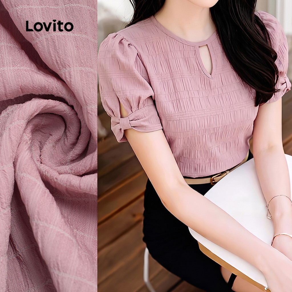 Lovito Blusa Elegante Com Recorte Em Laço Rosa Primavera/Verão Feminina BLK8P1D540