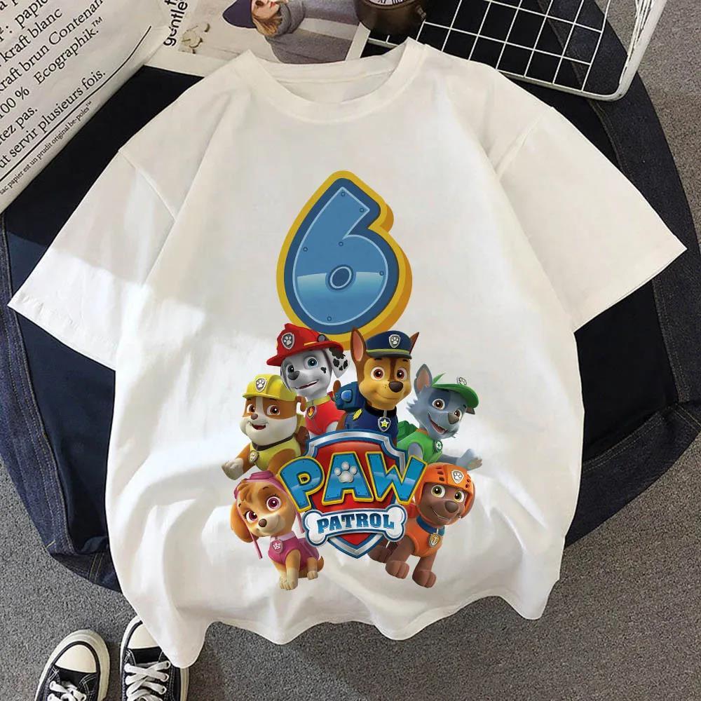 Animal Anime Cães Aniversário Meninos Camiseta Bebê Verão Algodão Perseguição Skye Impresso Criança Dos Desenhos Animado