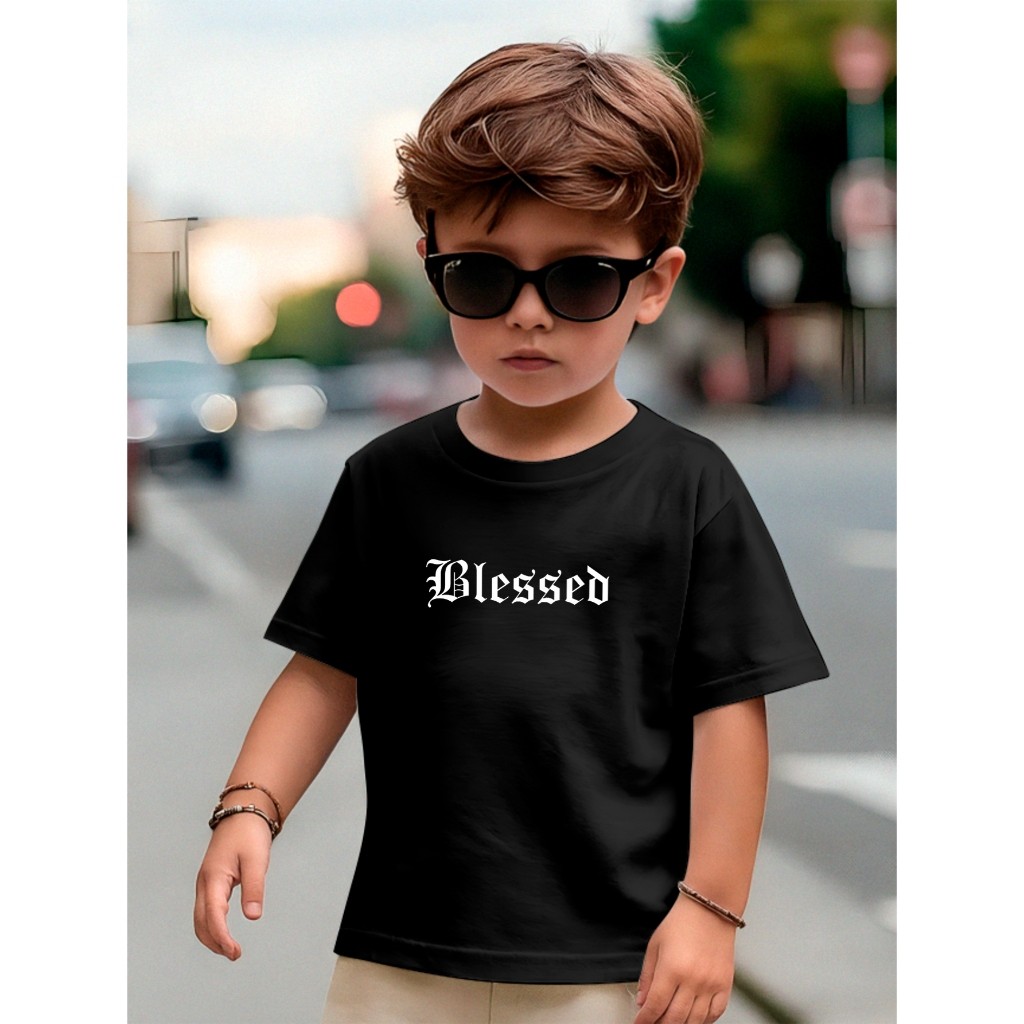 Camiseta Infantil Estampada Streetwear Blessed Menino 100% Algodão Premium Estiloso Moda Juvenil