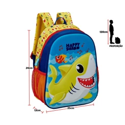 Mochila Happy Shark Tubarão Menino Juvenil Resistente Leve Escolar Escola Reforçadas Ajustáveis