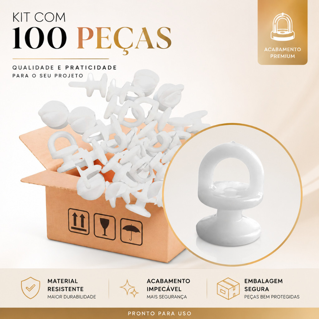 Kit 100 Unidades Deslizante Max Redondo Trilho Suiço Varão Wave