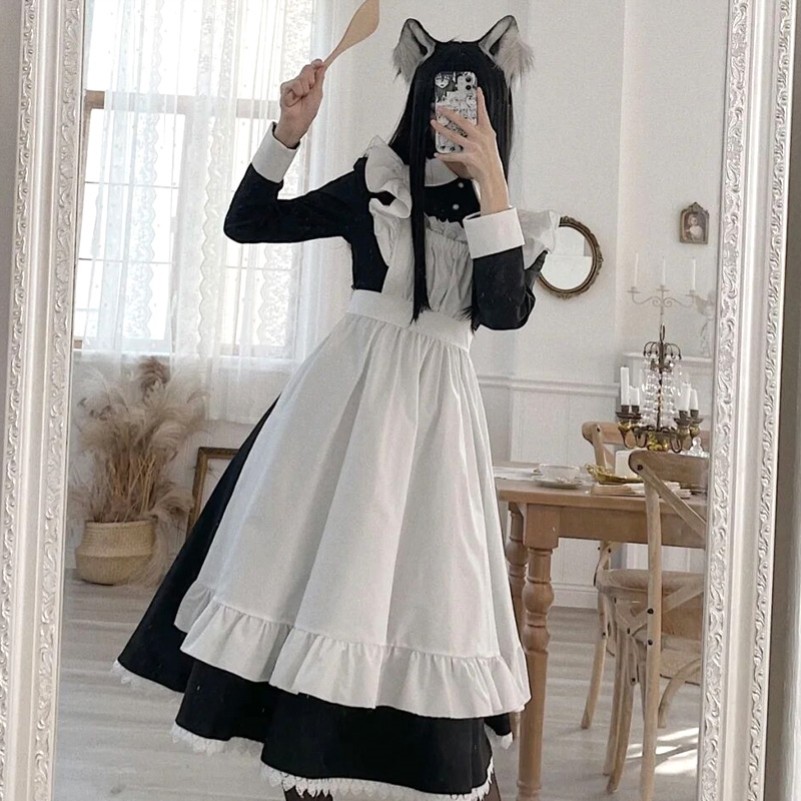 Roupa de empregada Plus Size longo masculino usar roupas femininas chefe Lolita Anime COS terno de empregada Cosplay fem