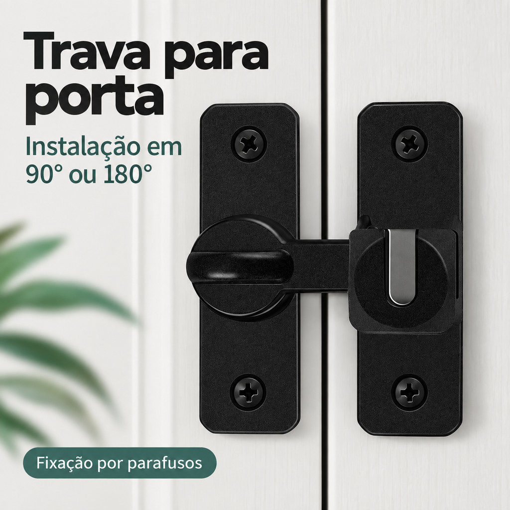 Trava para Porta de Correr 90 ou 180 Graus Trinco em Liga de Zinco para Banheiros e Armários com 8 Parafusos e Espaçador