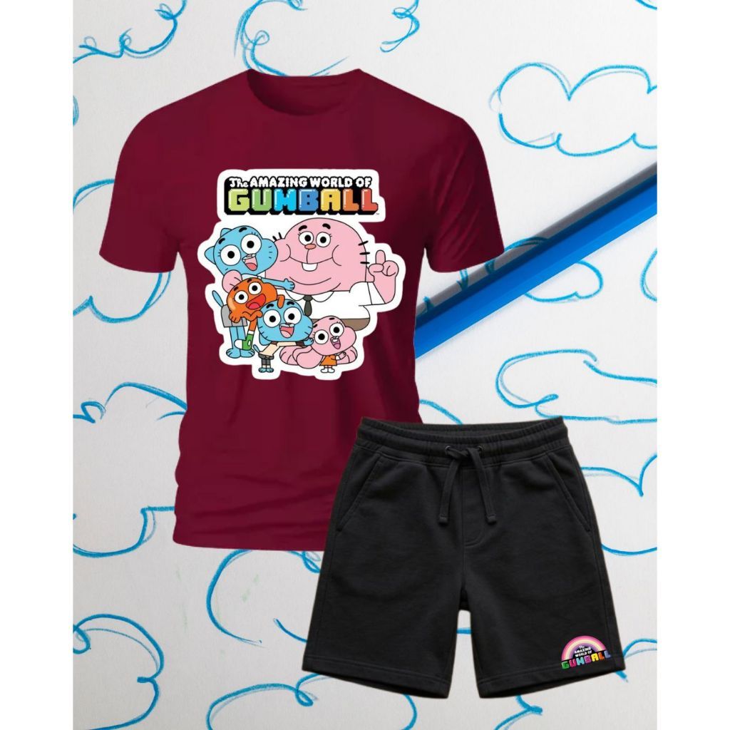 Conjunto Infantil Camiseta + Bermuda Moletinho Gumball | Conforto e Estilo para o Dia a Dia Meninos Envio Imediato