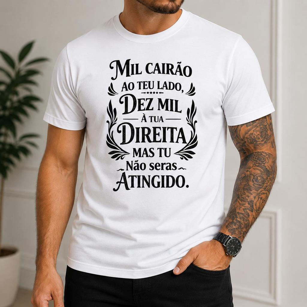 Camiseta Cristã Masculina 100%Algodao  Estampada Salmo T-Shirt Gospel Frase Religiosa Confortavel Jesus Respiravel Culto
