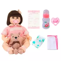 Boneca Reborn com Pelúcia - Baby Star - Morena - BBR Toys