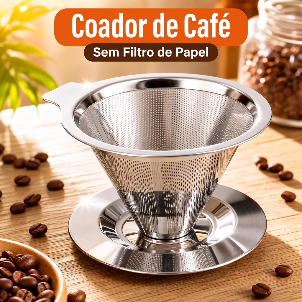 Café Filtro Coador Inox 104 103 Extra Reutilizável  GRANDE GRANDE 14x09 cm Não precisa de papel