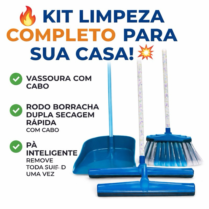 Kit Vassoura Rodo Duplo 40cm Pá de Lixo Sem Cabo Completo Reforçado Promoção