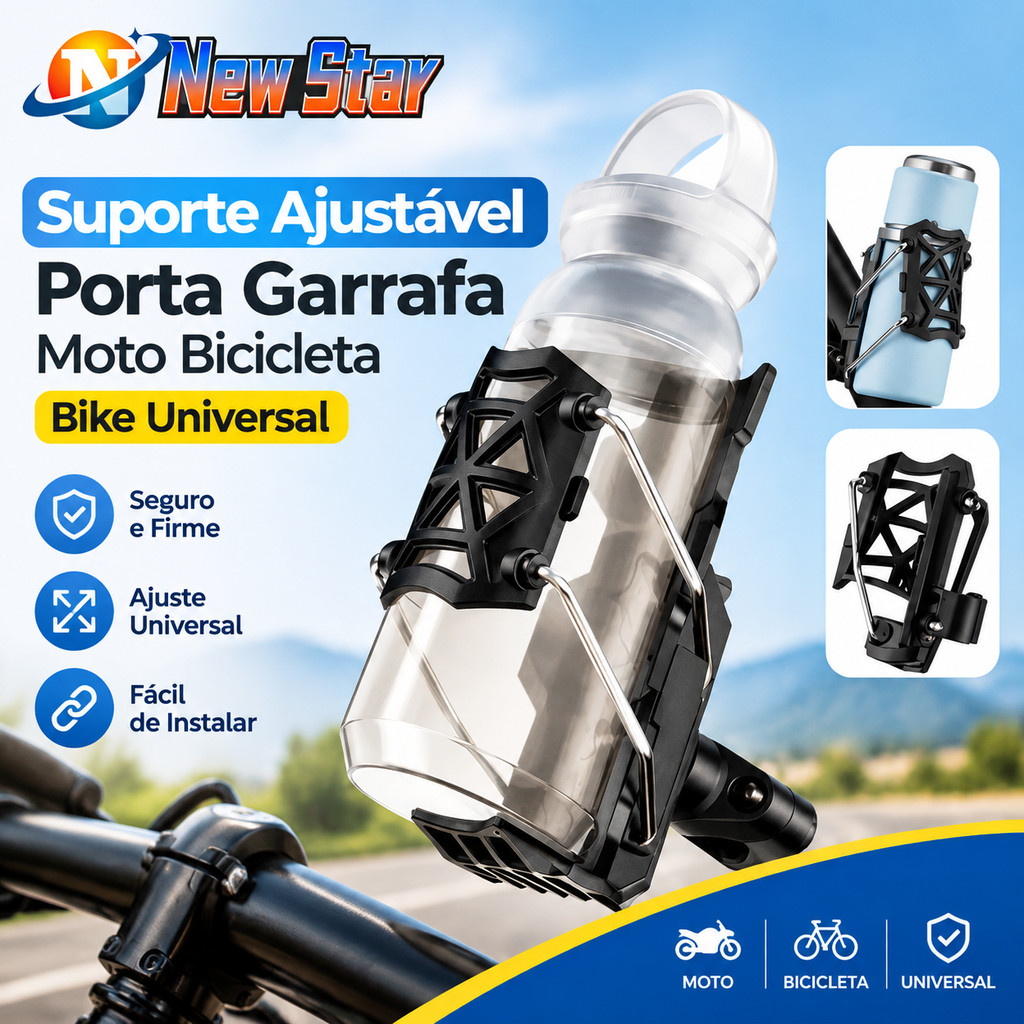 Suporte Universal Ajustável para Garrafa – Moto, Bike e Bicicleta