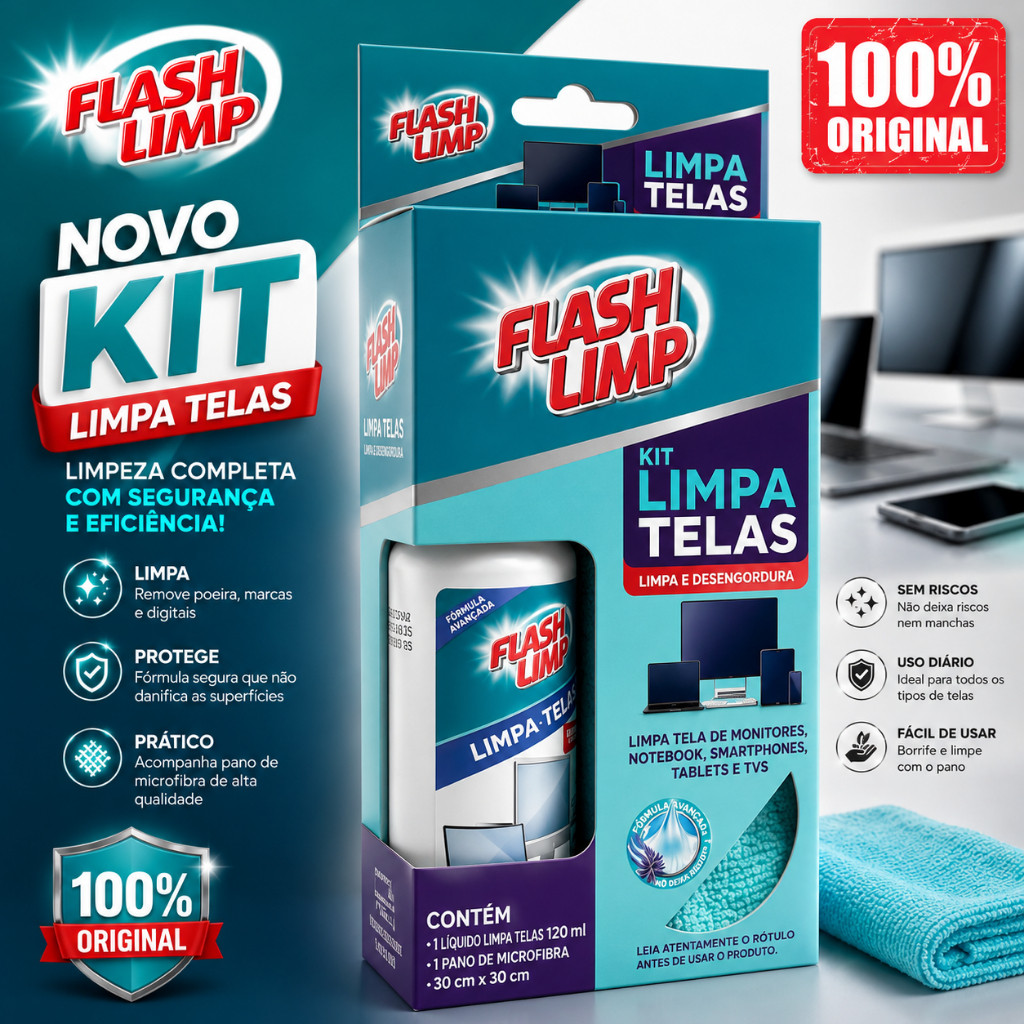 Kit Limpa Telas Flash Limp Spray 120ml Com Pano De Microfibra