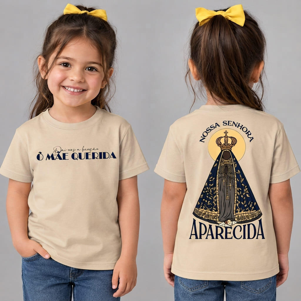 Camiseta Infantil Dai-nos A Benção - Camisa Dia Das Crianças Estampa Nossa Senhora 100% Algodão
