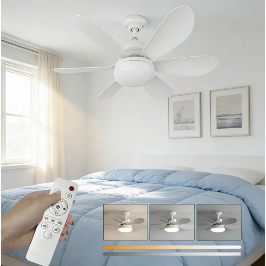 Luminária 80W 60W Ventilador De Teto 6 Hélices Luz Ajustável Controle Remoto Silencioso E Econômico