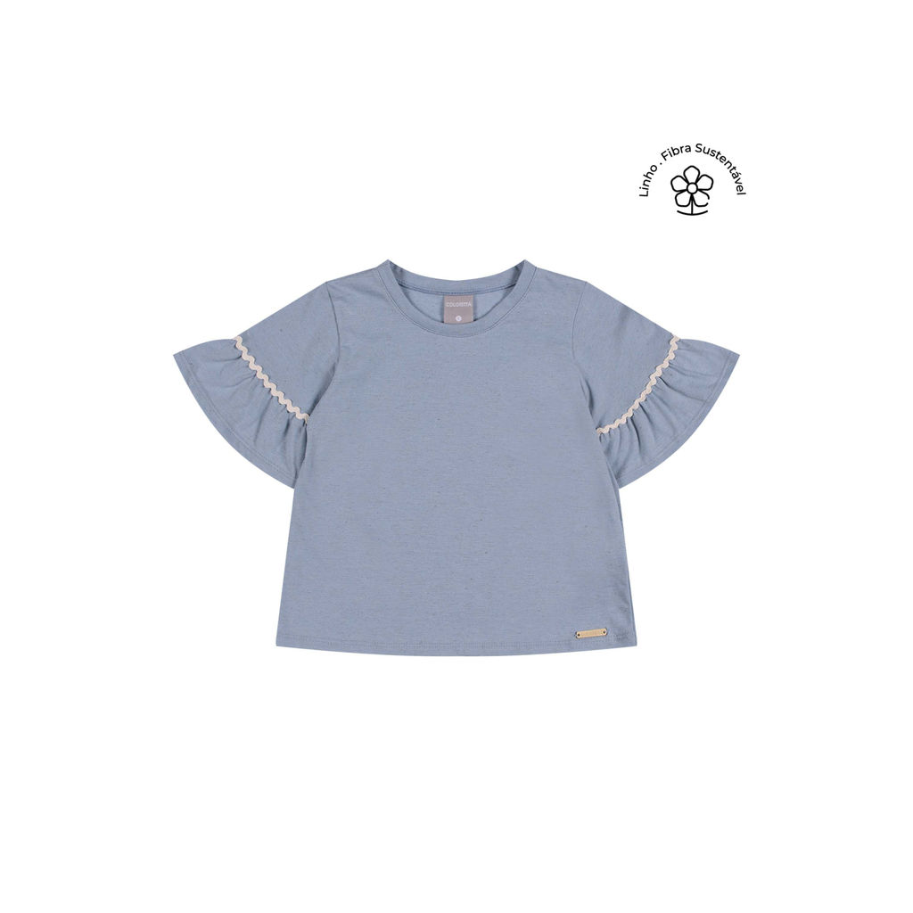 Blusa Curta Infantil Menina Malha Linho Colorittá Azul