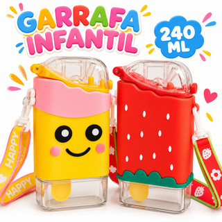 Garrafa Infantil Squeeze Com Canudo de Silicone Portátil Picolé