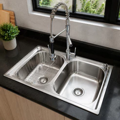 Kit Cuba Dupla Cozinha Inox 304 78x43cm Completa Com Torneira E Acessórios