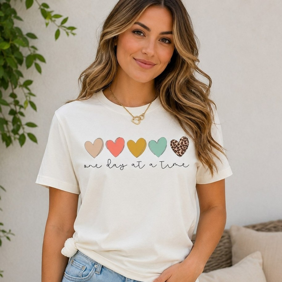 Camiseta T-Shirt Feminina Estampa de coração colorido 100% Algodão Camisa Estilosa Blusinha Moderna Confortável