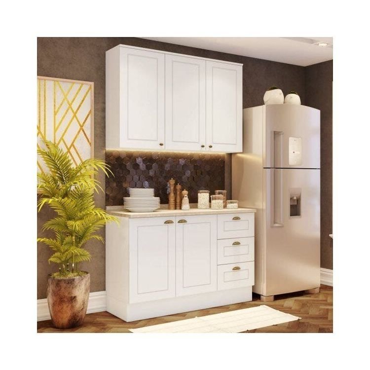 Cozinha Compacta Modulada 2 Peças Emily Espresso Móveis Branco/HP/Calcare Branco HP/Calcare
