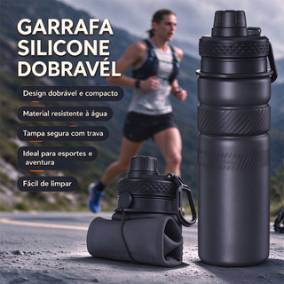 Garrafa de Água Esportiva de Silicone Dobrável 700ml, Cantil Portátil Reutilizável para Academia, Caminhada e Viagem