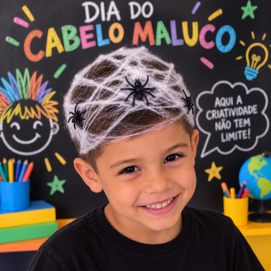 Kit Cabelo Maluco Menino Teia de Aranha com 6 Aranha Infantil Festa Escola Penteado Criativo Fantasia
