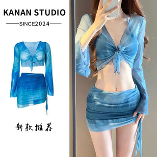 2025 novo estilo Split Bikini maiô feminino férias à beira-mar conjunto de quatro peças conservador High-End primavera q