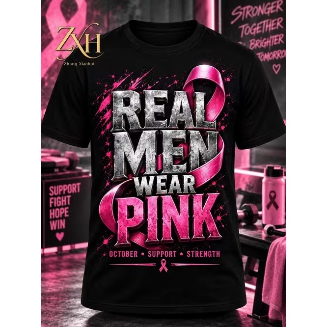 Camiseta Masculina Manga Curta Estampada Laço Rosa Outubro Rosa Confortável Moderna Estilosa Elegante para Uso Casual
