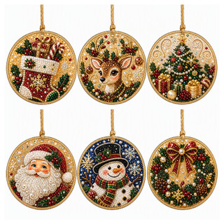 AMZ Rodada Clássico Elementos de Natal Enfeites de Pintura Diamante (Conjunto de 6 Peças) Fácil de Criar Exibição Outros