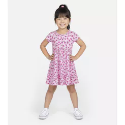 Vestido Infantil Manga Curta Estampado Biju Kids Rosa