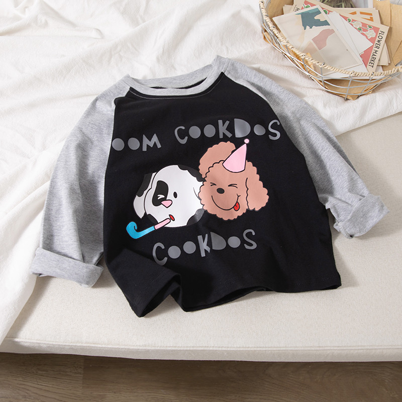 Crianças primavera outono camisetas de manga comprida médio pequeno crianças costura camisas de fundo dos desenhos anima