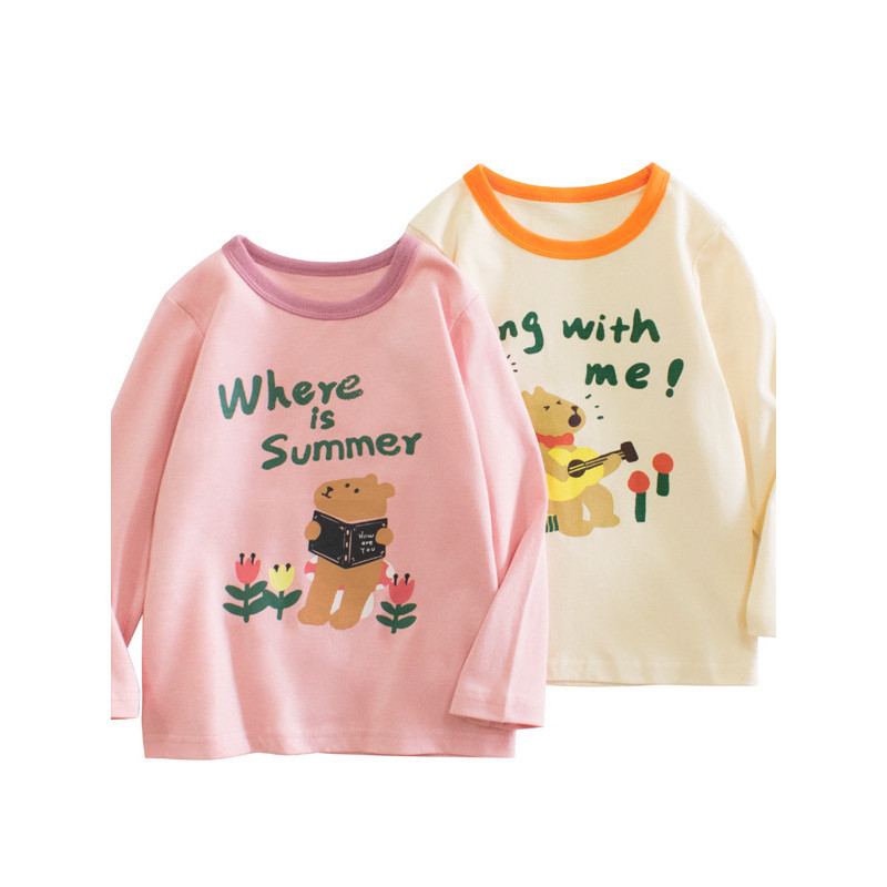 27home marca puro algodão 2026 outono versão coreana meninas de manga comprida camiseta crianças All-Match dos desenhos 