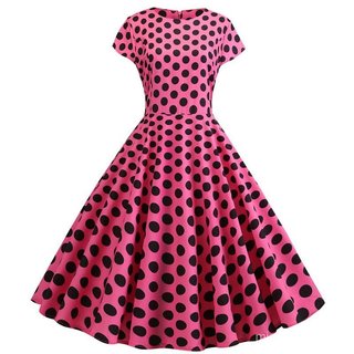 Vestido Feminino Vintage De Bolinhas Elegante Linha A Com Estampa Para Trabalho/Escritório