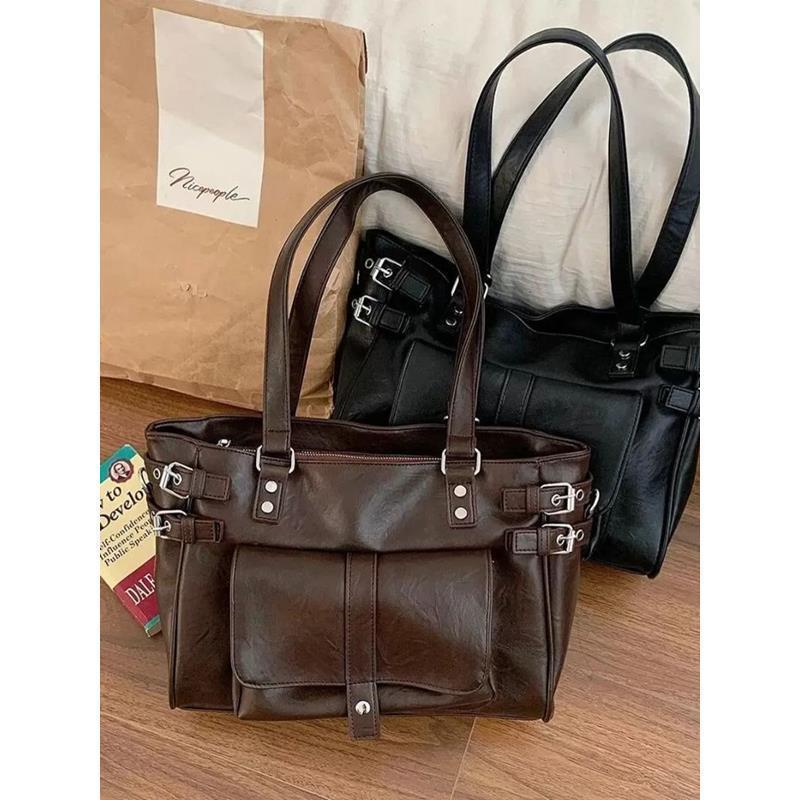 2026 New Vintage Coffee Color Versatile Large Capacity Commuter Tote Bag Autumn Korean Style College Style Shoulder Cros