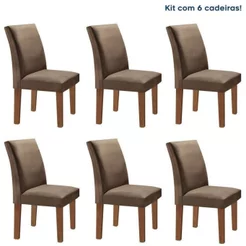 Conjunto 6 Cadeiras Estofadas Espanha Chocolate/Suede Animale Marrom