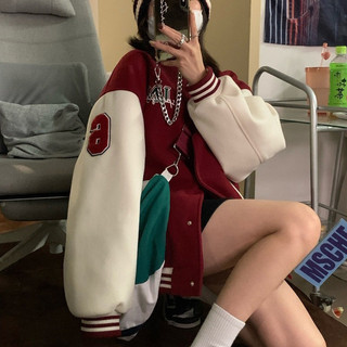 Versão coreana toalha bordada BF preguiçoso forro de lã uniforme de beisebol feminino outono inverno ins na moda All-Mat